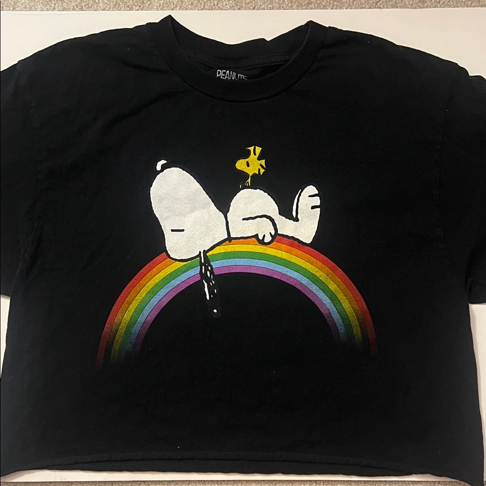 Peanuts Snoopy x Woodstock rainbow cropped graphic t-shirt tee Large